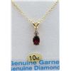 Image 1 : 10KT YELLOW GOLD 6X4MM GENUINE GARNET AND DIAMOND PENDANT W/ YELLOW GOLD PLATED STERLING CHAIN W/ AP