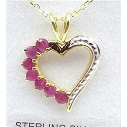 STERLING SILVER YELLOW GOLD PLATED GENUINE RUBY HEART PENDANT W/ STERLING GOLD PLATED CHAIN W/ APPRA