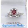 Image 1 : STERLING SILVER 6MM GENUINE RUBY AND CZ RING  - RETAIL $500, SIZE 8