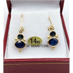 14KT YELLOW GOLD GENUINE BLUE SAPPHIRE DROP EARRINGS W/ APPRAISAL $1500 - 4 SAPPHIRE (2CTS)