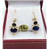 Image 1 : 14KT YELLOW GOLD GENUINE BLUE SAPPHIRE DROP EARRINGS W/ APPRAISAL $1500 - 4 SAPPHIRE (2CTS)