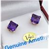 Image 1 : 14KT YELLOW GOLD 6X6MM GENUINE AMETHYST EARRINGS - RETAIL $800
