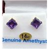 Image 2 : 14KT YELLOW GOLD 6X6MM GENUINE AMETHYST EARRINGS - RETAIL $800