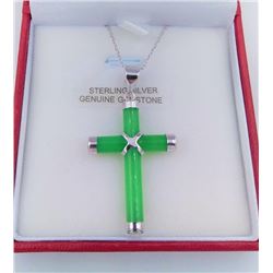 STERLING SILVER GENUINE JADE CROSS PENDANT W/ STERLING CHAIN W/ APPRAISAL $450