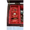 Image 3 : WOOD AND BRASS JEWELLERY BOX W/ JEWELLERY - BEADED, BONE, CLOISONNE, ETC