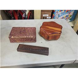 2 carved decorative wood boxes one for chopsticks