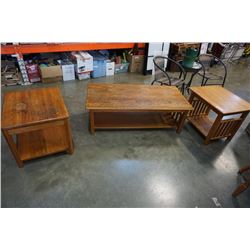 OAK COFFEE TABLE AND 2 ENDTABLES