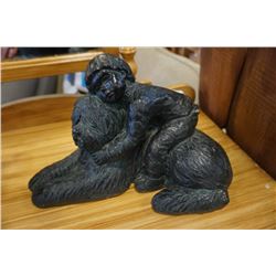 Dark jade green puppy love II statue