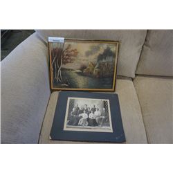 ANTIQUE COTTAGE SCENE AND ANTIQUE PORTRAIT