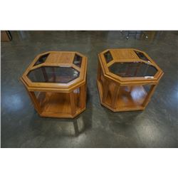 PAIR OF OAK GLASSTOP ENDTABLES