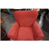 Image 3 : RED UPHOLSTERED ARMCHAIR WITH OTTOMAN