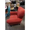 Image 8 : RED UPHOLSTERED ARMCHAIR WITH OTTOMAN