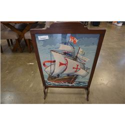 NEEDLEPOINT FIREPLACE SCREEN - SHIP SCENE