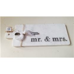 NEW MR & MRS STONE CUTTING BOARD WITH KNIFE