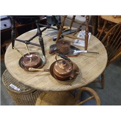 LOT OF COPPER POTS, PANS, KETTLE