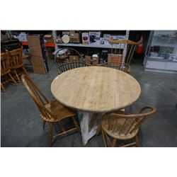 ROUND FARM TABLE AND 4 SPINDLE BACK CHAIRS