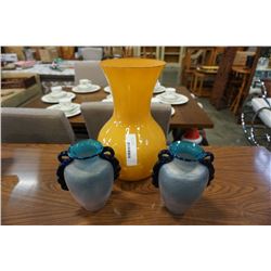 3 art glass vases