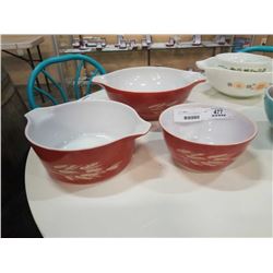 SET OF 3 VINTAGE COLORED PYREX BOWLS