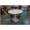 Image 2 : ROUND WHITE PEDESTAL TABLE WITH 4 TEAL CHAIRS