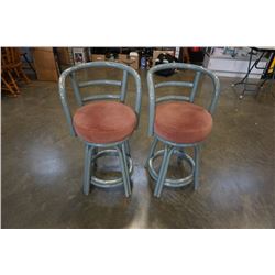 2 rustic bent bamboo bar stools