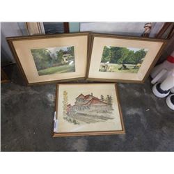 Signed LEP and 2 signed 1946 artwork