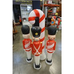 3 nutcracker and 40" tall candy cane christmas lawn ornaments