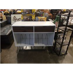 AS NEW MODERN RECORD CABINET W/ 2 DRAWERS - RETAIL $399