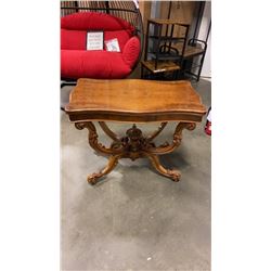 ANTIQUE WALNUT FLIP OVER GAMES TABLE, GORGEOUS CAGE STYLE BASE, ORIGINAL CASTORS, FELT IN PERFECT CO