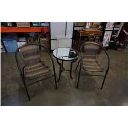 BISTRO SET WITH MIRRORED TABEL AND 2 WICKER CHAIRS