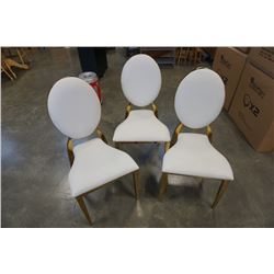 3 BRASS CHAIRS WITH LEATHER LOOK CUSHIONS