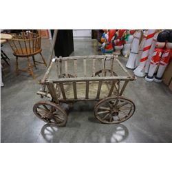 VITNAGE WOOD WAGON WITH METAL RIMMED WHEELS