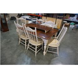 WOOD DINING TABLE WITH LEAF AND 6 CHAIRS