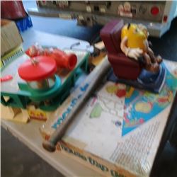 Lot of fisher price, M&M dispensor, Vintage mouse trap game and tonka