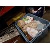 Image 1 : BASKET AND TOTE OF YARN, KNITTING NEEDLES AND CASE OF LACE DOILIES AND BOX OF PATTERNS