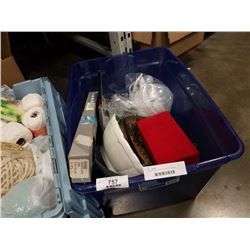 LARGE BOX OF BOWLS, EGG COOKER, WINE STEMS, RIBBON BOWS, PICTURE FRAME, AND SILVER-PLATE CONDIMENT S