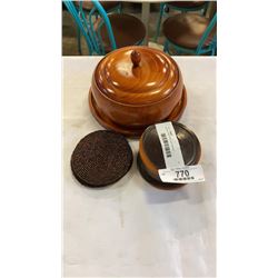 Wooden lidded bowl and coasters