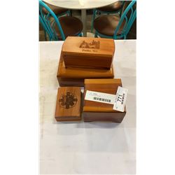 4 carved wood boxes