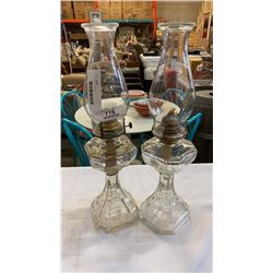 2 - 19" glass oil lamps