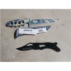 COLUMBIA MECHANICAL FOLDING KNIFE AND CAMO FIXED BLADE KNIFE