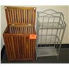 Image 1 : Slatted Wooden Towel Bin & Metal Rack