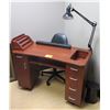 Image 1 : Wooden Workstation with Drawers w/ Lamp & Chair