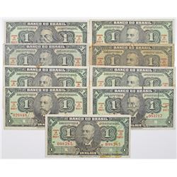 Brazil. Banco do Brasil, 1923 (1) and 1944 (8) Group of 9 Issued Banknotes