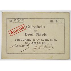 Vuillard & Cie GmbH (St. Amarin). ND (ca. 1914). Issued Emergency Notgeld Note.