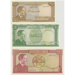 Central Bank of Jordan, ND, Second Issue, Law of 1959 High Grade, 1/2 Dinar; 1 Dinar & 5 Dinar Bankn