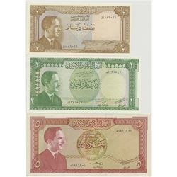 Central Bank of Jordan, ND, Second Issue, Law of 1959 High Grade, 1/2 Dinar; 1 Dinar & 5 Dinar Bankn