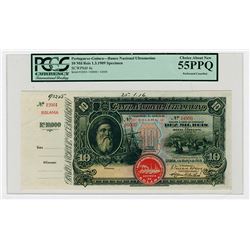 Banco Nacional Ultramarino, 1909 10 Mil Reis Specimen Banknote.