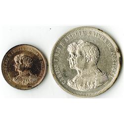 Kingdom of Portugal, 1898 Coin Pair, 200 Reis and 1000 Reis, Y#537 and Y#539, XF to Choice XF Condit