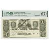 Image 1 : Bank of the Valley in Virginia, ca.1840's, $1 Remainder Obsolete Banknote.