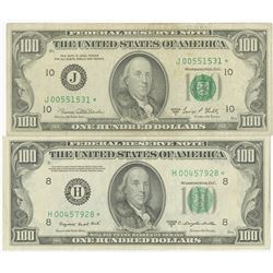 U.S. F.R.N., $100 Replacement Note Series 1950, St. Louis, and $100, 1969, Kansas City Banknote Pair