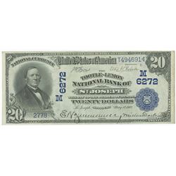 St. Joseph, MO. 1902 DB, $20, Tootle-Lemon National Bank of St. Joseph, Ch# M 6272,